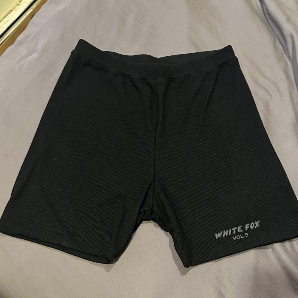 White Fox Black Ribbed Shorts